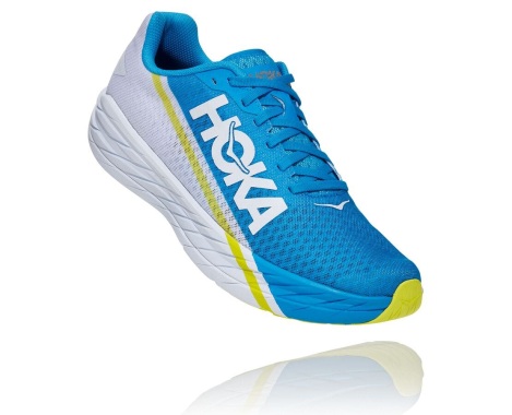 Sapatilhas Hoka One One Rocket X Portugal - Sapatilhas Running Mulher Branco / Azuis - HXGUSW-390